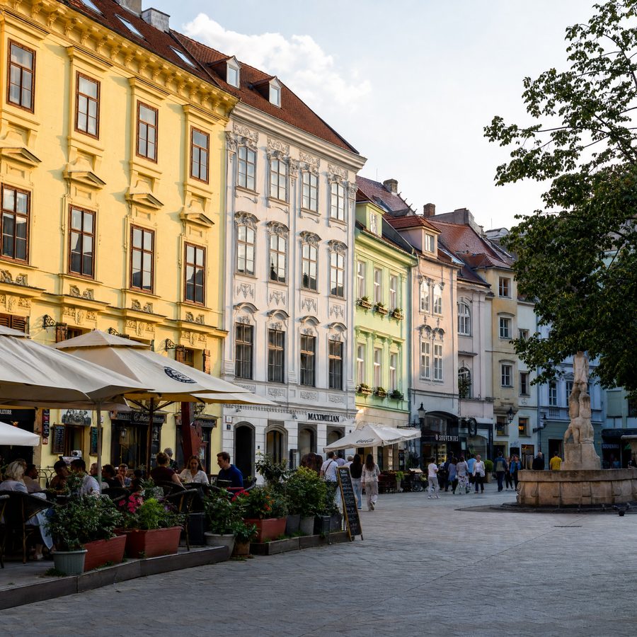 Bratislava's Old Town square with baroque facades